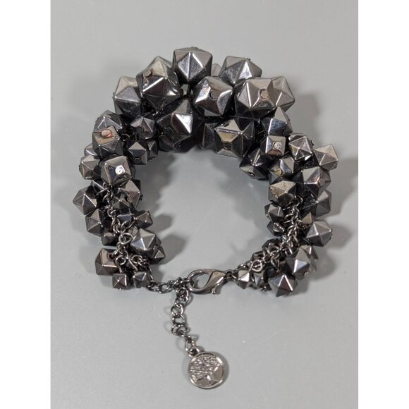 Geometric Gray Metallic Cluster Charm Statement Bracelet 9" - Picture 3 of 7
